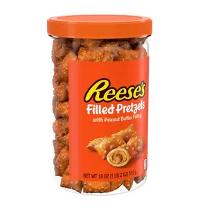 Reese's Filled Pretzels Peanut Butter Pretzel Nuggets Crunchy Ready to Eat Sweet and Salty Snack 18oz Jar with Resealable Bag for On-the-Go Snacking