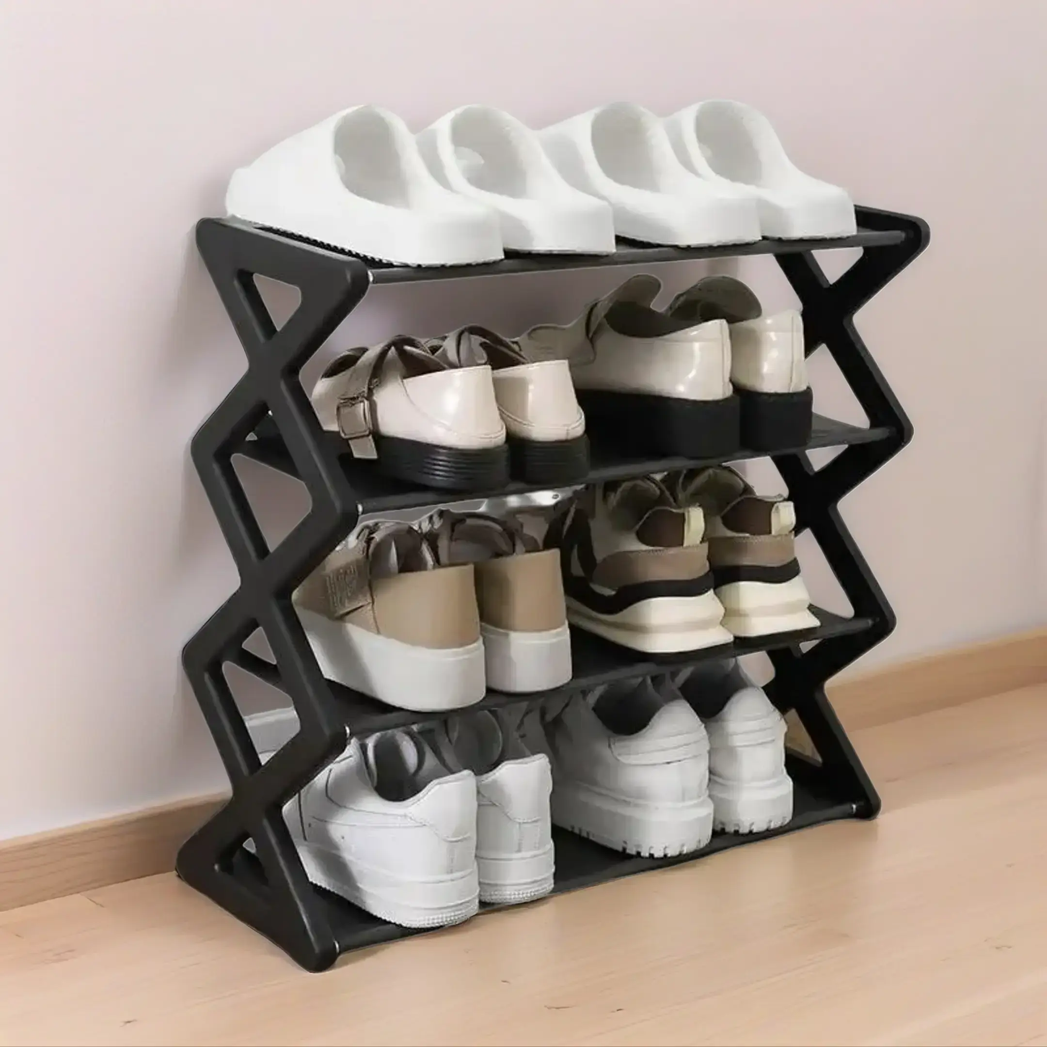 4 Layer Shoe Rack, 1 Count Foldable Adjustable Shoe Storage Rack, Multipurpose Space Saving Shoe Organizer, Shoe Shelf Organizer for Home Office Dormitory