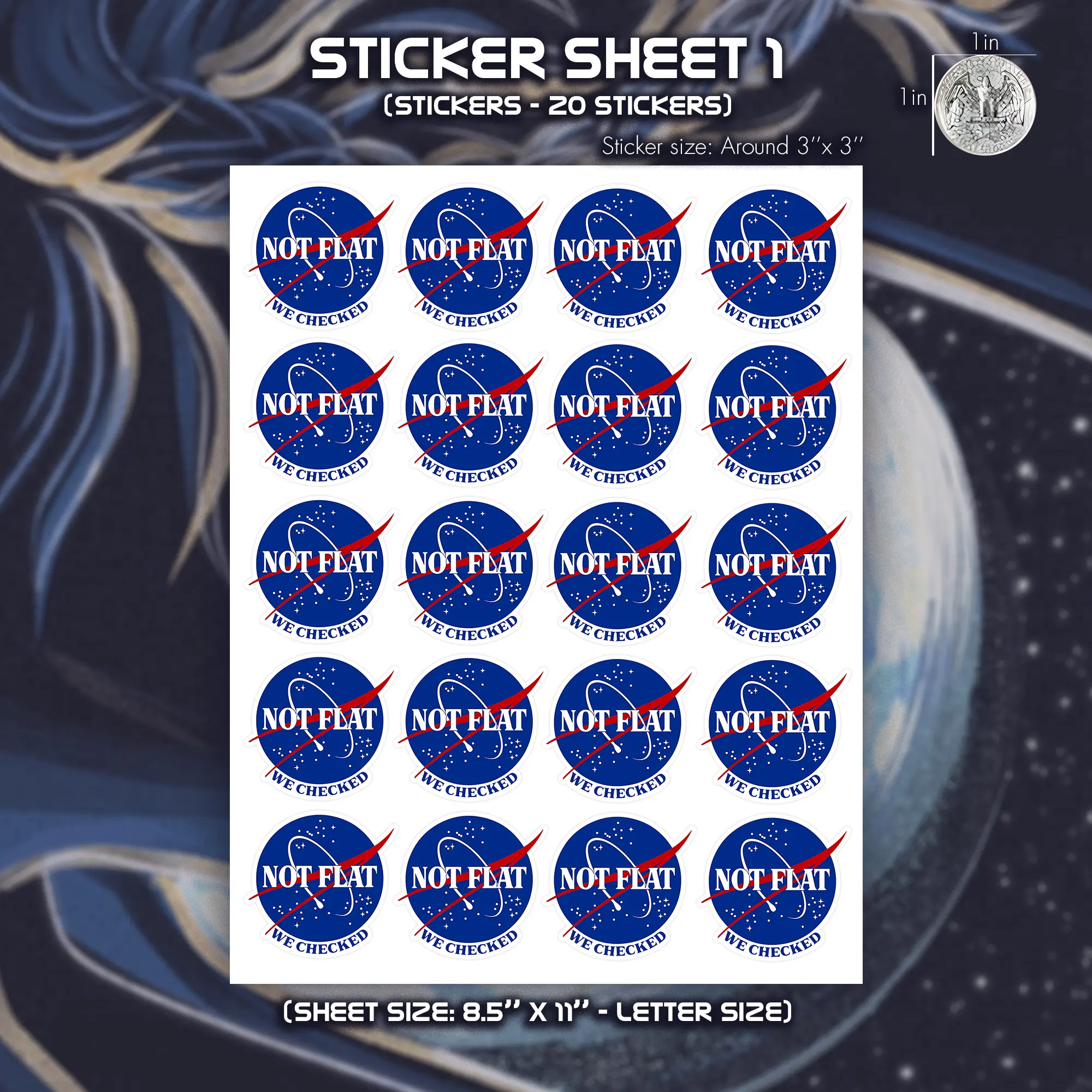 Sticker Sheet - Not Flat, We Checked Artemis II Sticker, NASA Sticker, Laptop Water Bottle Sticker Gift