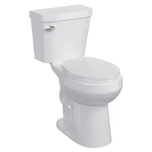GARVEE 19 Inch Tall Toilet,Two-Piece Round Toilet with ADA Comfort Chair Height Seat,Side Trip Buttons Flush, Powerful 1.28 GPF Single Flush for Seniors, White