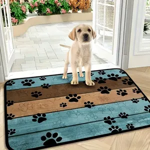 Soft Absorbent Dog Paw Print Mat, Rectangular Polyester Pet Pad with Quick-Dry Washable Design, Suitable for Small to Large Dogs, Puppy Pee Pad