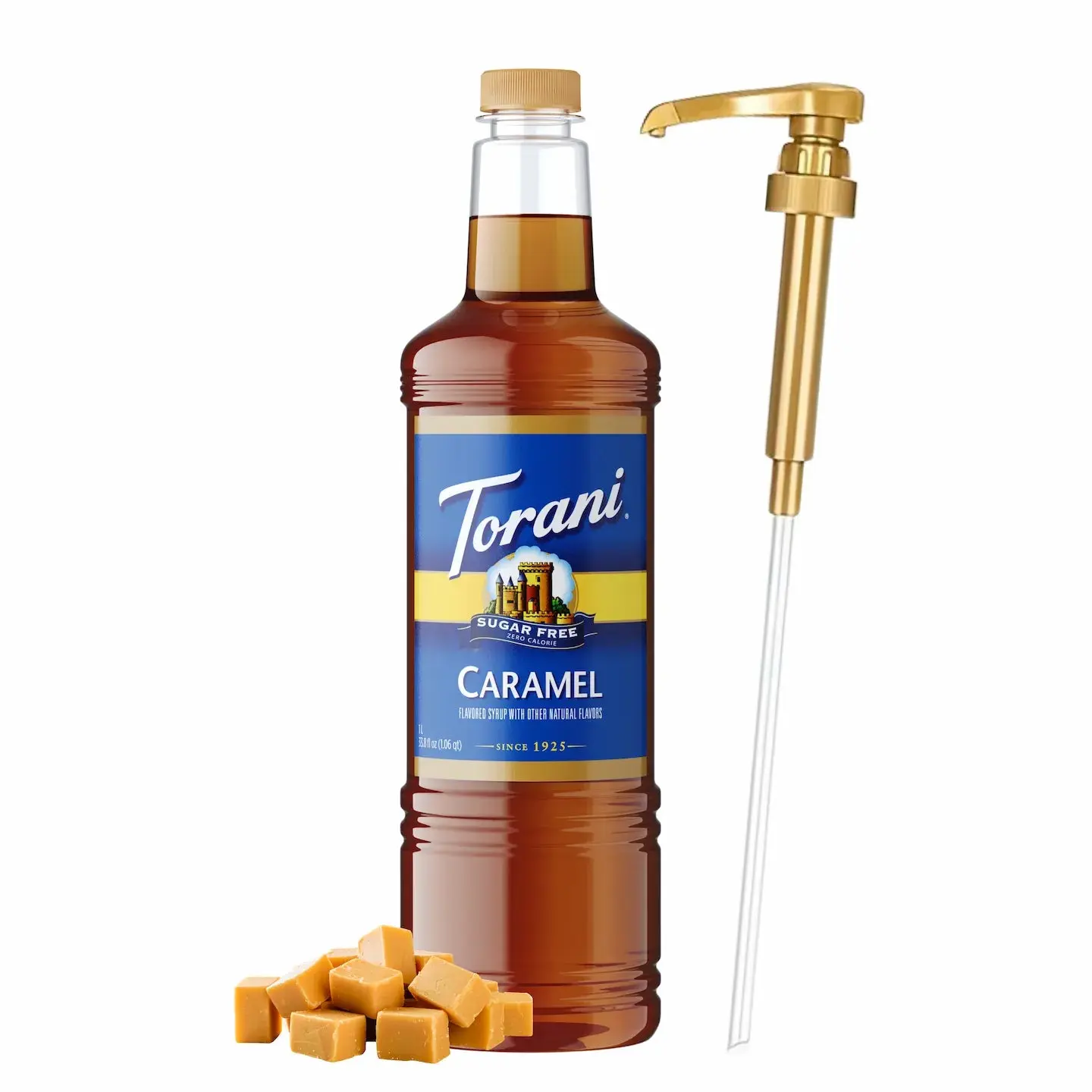 Torani Sugar-Free Caramel Beverage Syrup, 1L Bottle with Pump