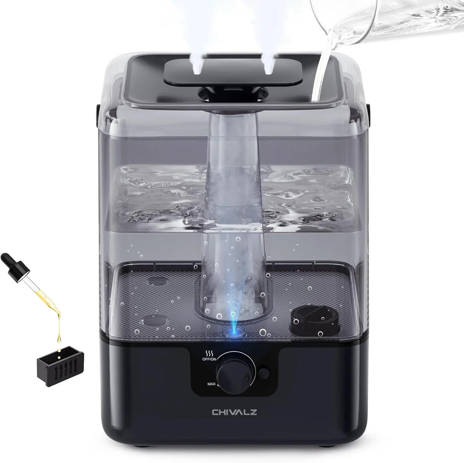 Chivalz 6L Water Tank Cool Mist Humidifier - WiFi, 360-Degree Atomizer Nozzle, Anti-Dry Burn Auto Power-Off, Aromatherapy, 50H Max Run Time, Humidifier Atmosphere Light, Dry Skin Relief, Cleaning Brush, Home Office Use