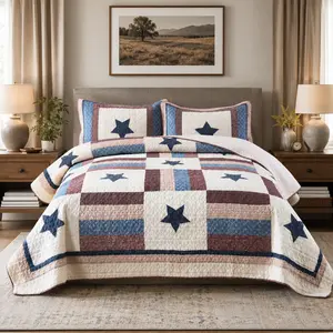 Cotton Bedding Quilt Sets 3 Pieces Reversible Coverlet Sets All Season Boys Real Patchwork Bedspread,Star Pattern,Queen Size | Breathable material, Cotton bedspread, Handmade patchwork, Jacquard stitching, Star reversible, Machine washable