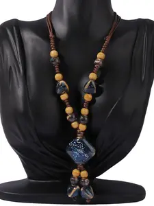 Boho Ceramic Necklace for Women, Beach Boho Necklace, Long Geometric Sweater Chain, Vintage Artistic Style, Simple Elegance Accessory