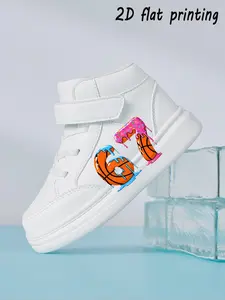 Toddler Boys 2D Flat Printing Basketball Shoes, Number 67 Design Hook Loop High Top Sneakers, Eva Sole PU Upper Material