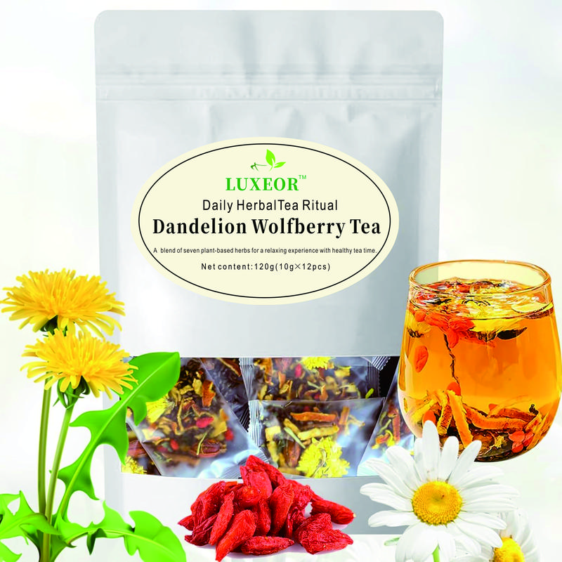 Dandelion Wolfberry Tea Bags (12 Bags) for Kidneys & Liver Health | Natural Herbal Tea | Contains Chrysanthemum, Cassia Seed, Licorice | With Orange Peel, Gardenia | Organic Dandelion Root Tea | 1 Pack
