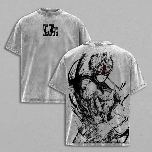 Jin Enjoji - Jiji Dandadan Anime Double Printed Vintage Washed Tee Unisex Oversize Anime Manga Washed Heavyweight Cotton T-shirt, Gift For Anime Fan, Anime Lover ,fathersdaygift