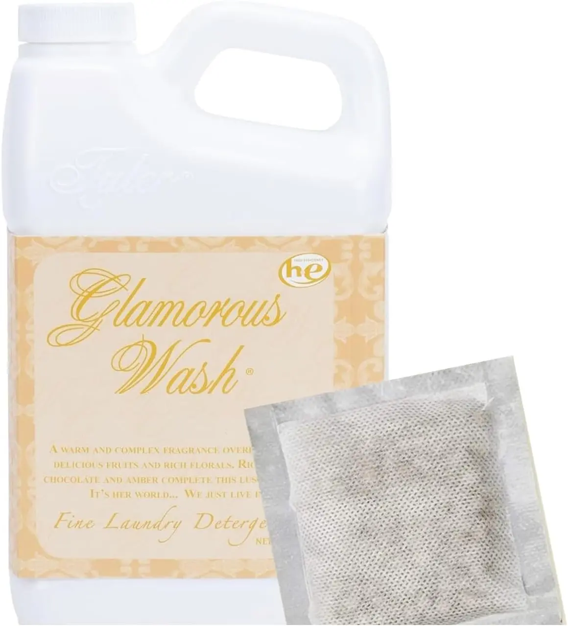Tyler Candles Glamorous Wash Fine Laundry Detergent 16 Fl Oz with Dryer Sachet Pouch for Delicate Clothes & Elegant Container