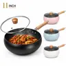 Camp Kitchen Nonstick Cast Iron Round Deep Frying Pan - 9.5/11 in Wide, Deep Body, 4.0 Tempered Glass Lid, Titanium-Enhanced Surface, Durable Cookware for Eggs, Stir-Fry, Daily Meals, Everyday Cooking