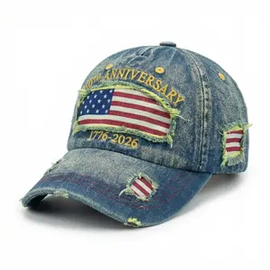 250th Anniversary 1776-2026 American Flag Worn-in Denim Baseball Cap - Vintage Oversized Slouchy Fit Spring/Summer Heritage Hat - Perfect Gift for History Buffs, Patriotic Americans, Dad, Husband & Friends