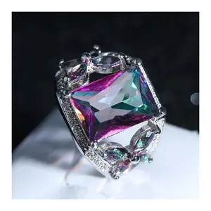 Colorful Stone Horse Eye Zircon Wedding Ring for Women Micro-inlaid Simulation Rainbow Jewelry Ring Engagement Ring