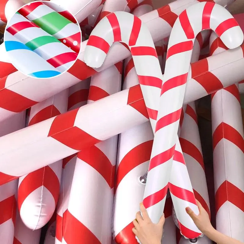 Inflatable Christmas Candy Cane Stick Balloons - Red, White, Brown PVC J-Shaped (88-90 cm), 1/3/5/10 Pcs Festive Hanging Decorating Supplies for 7-14 Years Kids, Christmas Party Decor with Interest Cultivation Function