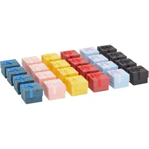 Juvale Ring Boxes Bulk Set - 24-Pack Multi-Color Square Cardboard, 1.6 X 1.2 X 1.6 in - Mini Gift Box with Lid & Bow for Rings & Jewelry