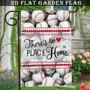 Baseball Garden Flag - Outdoor Yard Decor, featuring the slogan "There's No Place Like Home" - White and Red Baseball - Ideal for Porches, Fences, and Sports-themed Parties