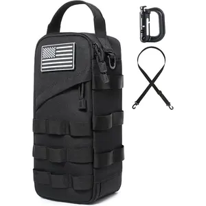 12inch Heavy Duty Small Tool Bag with D-Ring Clip, Flag Patch, and Shoulder Strap - Small Tactical Zipper Tool Bag, Men's EDC Storage Tool Bag, Multi-Purpose Practical Work Organizer Bag