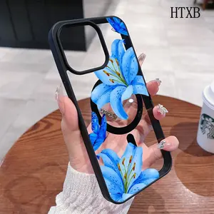 Blue Lily Patterned MagSafe Magnetic Phone Case For IPhone 17/Air/16/15/14/13/12 Pro/11/XS Plus Max/For Samsung S22/S23/S24/S26 Features A Stylish And  Pattern Design. Available In A Variety Of Colors, The Clear Shell Is A Classic Gift For Friends