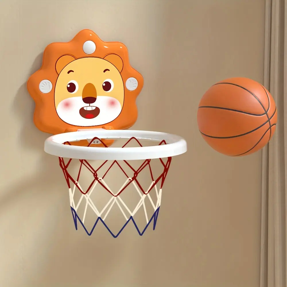 Youngsters' Cartoon Animal Basketball Hoop Set with Mini Balls & Pump, Wall-Mounted, Indoor/outdoor Playset for Boys & Girls Ages 3+, Toddler Basketball Hoop Indoor