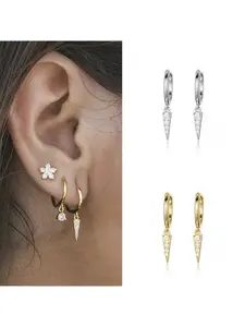 Versatile geometric micro-set zirconia cone-shaped earrings, trendy earrings for ears