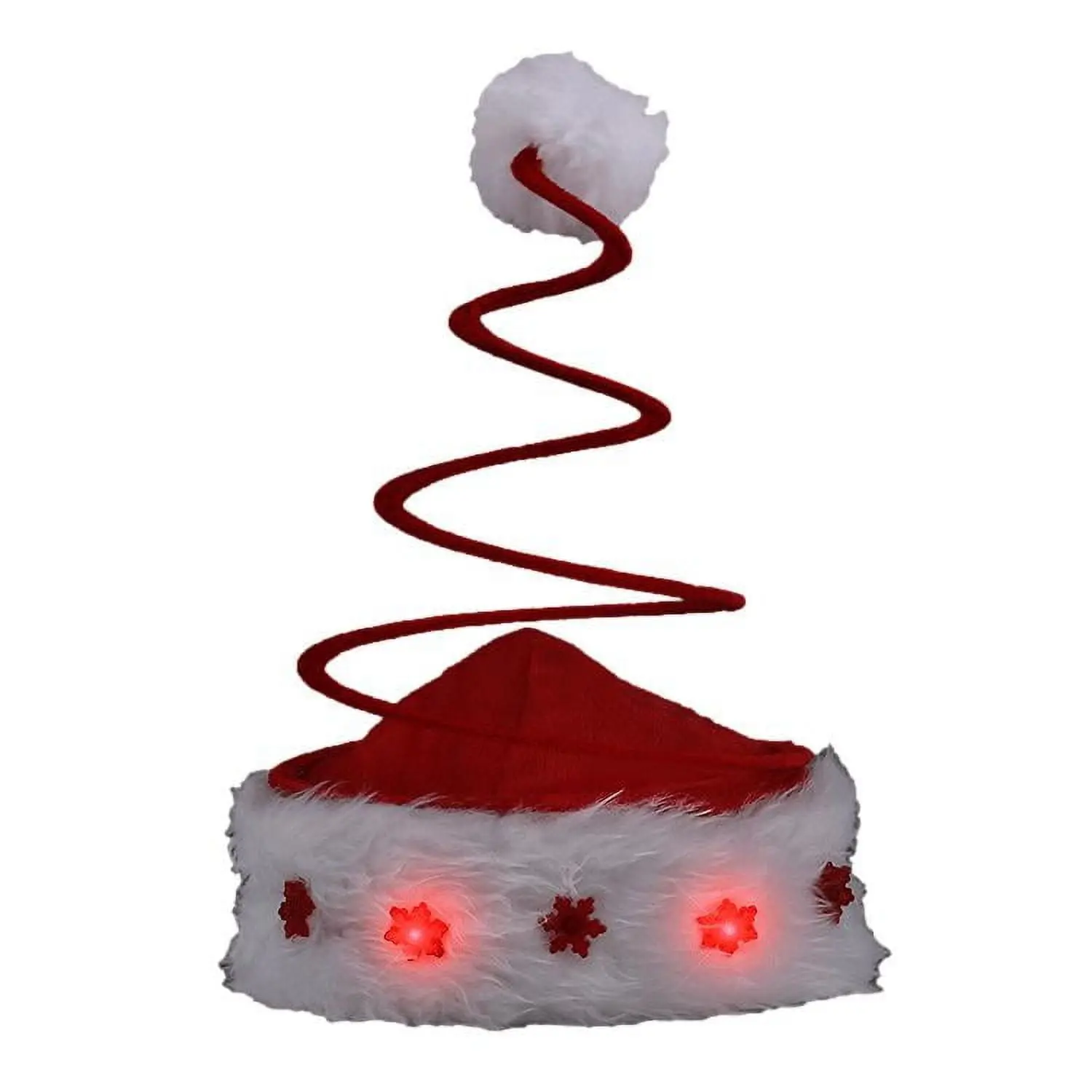 Blinkee LUSRSH-SNH Comfortable Universal Size Silly Springy Red Christmas Tree Santa Hat with Flashing Snowflake Lights, Festive Party Accessories, One Size