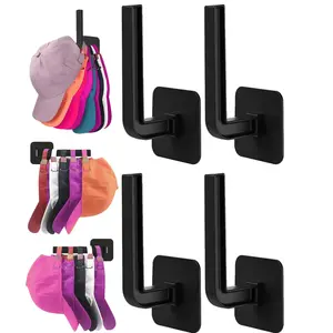 Hat Rack for Hat Storage (4-Pack), Multi-Purpose Hat Organizer, Strong Adhesive Hat Hooks for Wall Hat Organizer for Baseball Caps, Two Mounting Options Hat Hook, Black