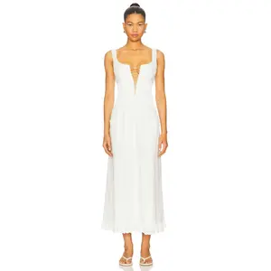 Mirror Palais Pin Tuck Eyelet Dress in Ivory