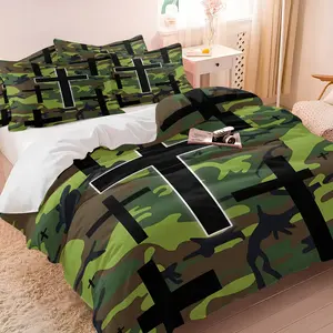 Camouflage Black Cross Duvet Cover Set Twin Size, With 1 Duvet Cover & 1 or 2 Pillowcases, Christian Grunge Gothic Aesthetic Bedding, Soft Microfiber, for Teen Boys Bedroom Dorm, Perfect Confirmation Gift for Christian Teens