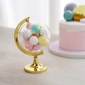 12-Pack Fillable Mini Globe Candy Container 4.5" Clear Gold - Candy Treat Favor Containers