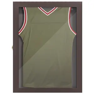 Indoor Glass Sports Jersey Frame Display Case - 23.5"x31.5" UV-Resistant Brown Cabinet, Ideal for Autographed Collectibles, Living Room & Office Wall Decor