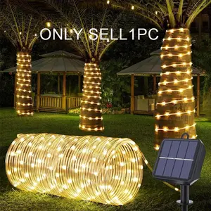 Solar Rope Lights, 66ft 200 LED Solar String Lights, 8 Modes Waterproof Outdoor Lights for Garden Patio Pool Tree Decoration Warm, LED Lit, Solar Strip Lights