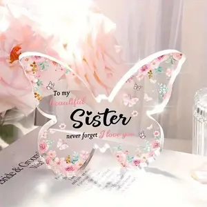 Butterfly Shaped Acrylic Plaque, 1 Count Creative Engraved Decorative Acrylic Tabletop Plaque, Birthday Gifts for Sister, Friends, Butterfly Decorations