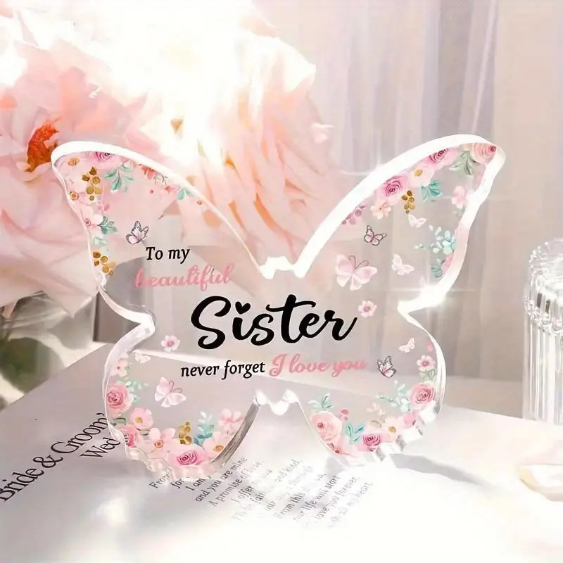 Butterfly Shaped Acrylic Plaque, 1 Count Creative Engraved Decorative Acrylic Tabletop Plaque, Acrylic Desktop Plaque, Novelty Decor, Artistic Home Accessory, Birthday Gifts for Sister, Friends, Butterfly Decorations