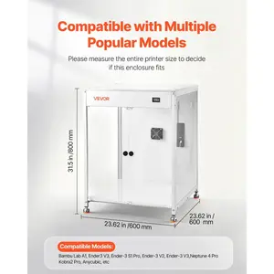 VEVOR 3D Printer Enclosure with Ventilation, Dustproof Waterproof Transparent Acrylic 3D Printer Tent, Constant Temperature Protective Case with LED, Compatible with Bambu Lab, Ender, Neptune, Kobra