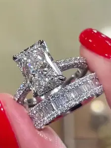 2 Pcs/Set Elegant Cubic Zirconia Statement Ring Set For Women For Wedding Engagement Anniversary Party Band Jewelry Valentine's Day Gift Cubic Zirconia Rings