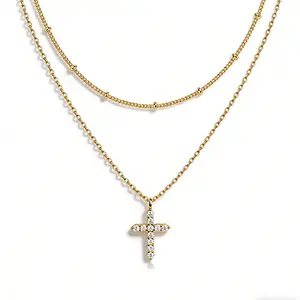 Women's Dainty Cubic Zircon Sideways Cross Necklace, Colorful Bling Pendant, 14 Karat Gold-Plated/Rhodium-Plated Handcrafted Party Jewelry, Nickel-Free Lead-Free Fine Fashion Accessory, Ideal for Gifting, Cross Necklace Women