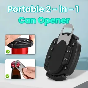 2 in 1 Portable Can & Bottle Opener - Lift Beer Cans, Remove Caps, Smooth Edge, Steel & Stainless Steel Utensils, Black Cover, pampered chef opener Durable Kitchen Tool Cocktail Iced Coffee Travel Parties Lid Plastic