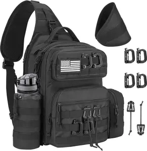 【NEW ARRIVEL】Tactical Sling Bag Backpack for Men Shoulder Sling Bag Molle Detachable Tactical Bag with Bottle Holder Concealed Carry Daily Day Pack Work Bag for EDC Hiking, Black