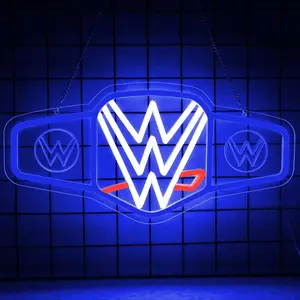 Wrestling Neon Sign for Wall Decor, Dimmable LED Boxing Belt Championship Neon Signs Light for Bedroom Dormitory Man Cave  Bar Boxing Club Gym  Room, Gifts for Boys-Blue