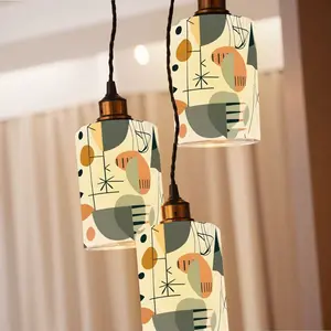 Mid Century Modern Abstract Geometric Scandi Designed Cylindrical Glass Lampshades