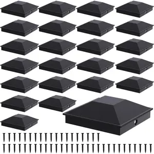 4x4  Caps Black(Actual 3.5" x 3.5"), 24 Pack Fence  Caps with 48 Screws and Easy Installation, Sturdy  Plastic Deck  Caps with Frosted Finishing Touch, Protect