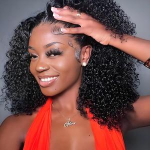 Chicrosa 13x6 Curly Human Hair Wigs Bob Wig 100% Real Human Hair Jerry Curly Wig Kinky Curly Lace Front Wigs 180% Density HD 13X4 Lace Frontal Deep Wave Human Hair Wig Natural Black Color No Shedding Tangle Free