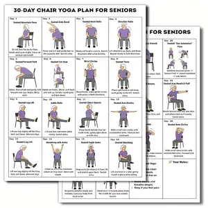 30-Day Chair Yoga Poster for Seniors, Illustrated Seated Exercise Chart, Gentle Stretching Guide, 8x10 Inch Unframed, Durable Paper