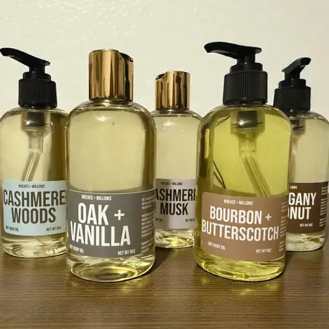 Wolves & Willows Masculine 8oz Body Oil Scented (Orange County) - Vanilla, Lemon, Grape, Cashmere Woods Scents, Coconut, Non-Toxic, Phthalate-Free, Alcohol-Free, Smooth Formula for Soft Skin