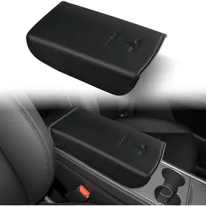 Armrest Cover Designed for Tesla Model 3/Y 2017-2023 2024,Leather Center Console Cover for Tesla Model 3/Y Interior Accessories Black
