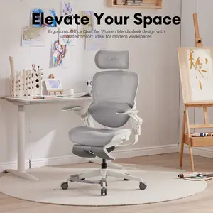 MUSSO E80 Muse ergonomic office chair for women – 3D lumbar support, adjustable headrest, extendable footrests, and tilt backrest for work, gaming, and remote work-C