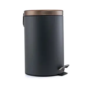 212 MAIN EL-12 12L Compact Stylish Smooth Round Soft Pedal-Open Steel & Plastic Trash Bin, Household Shock-Close Kitchen Trash Can for Home & Office, Grey & Copper