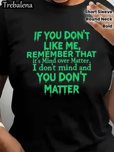 Women's Plus Size Mind Over Matter T-Shirt - Bold Statement Casual Round Neck Top with Bold Text Print, Short Sleeve Casual Attire, Spring Summer Outfits, Gift for Mother's Day/Anniversary (Machine Washable)