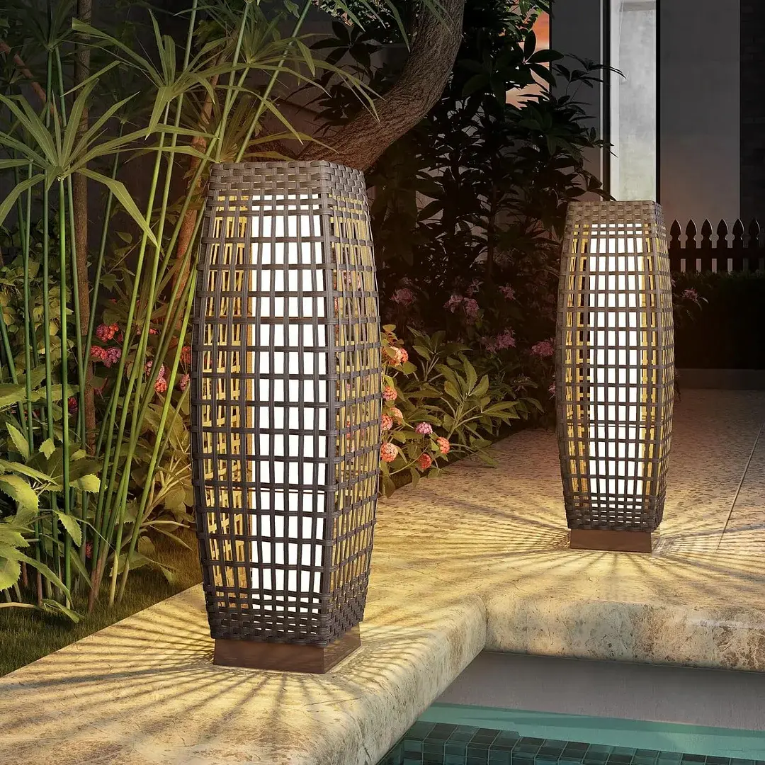 GRAND PATIO Outdoor Solar Floor Lamp, Solar Powered Wicker Lantern, Water-Resistant Patio Deck Light for Garden, Porch & Backyard, Fuji, Silver Gray, Garden Lights, Outdoor Decoration Light