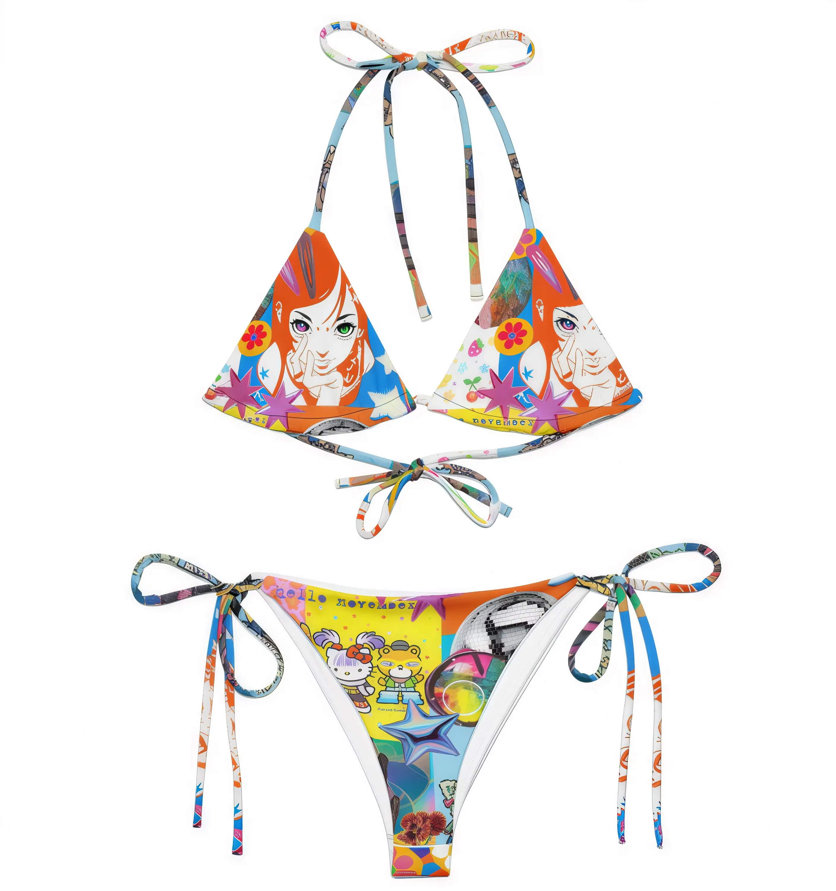 Y2K Cyber Kawaii Bikini: Anime Rave Recycled Fabric Swimsuit