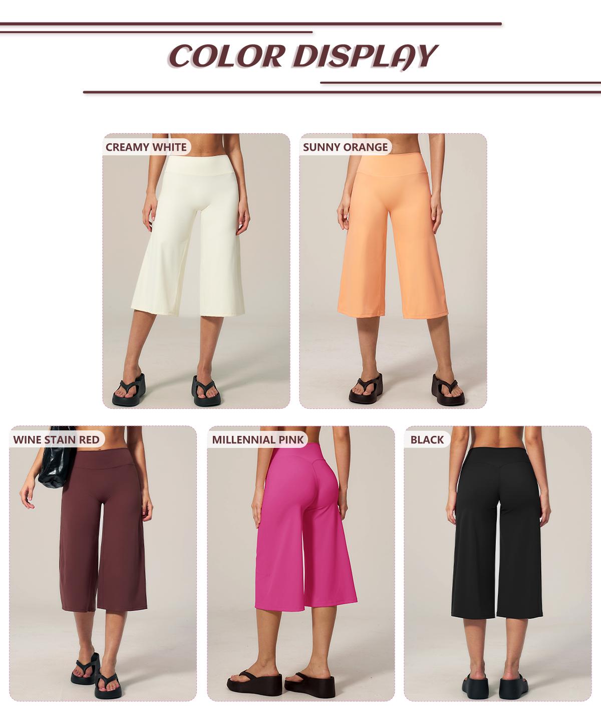 TIMEOFF Women's High Waist V‑Shaped Back Cropped Wide Leg Capris - Butt‑Lifting Sculpt Design, 4‑Way Stretchy Breathable Fabric, 5 Colors Available | Tummy Control, Non‑Restrictive Fit, Wrinkle‑Resistant | Ideal for Yoga, Casual Wear & Daily Loungewear